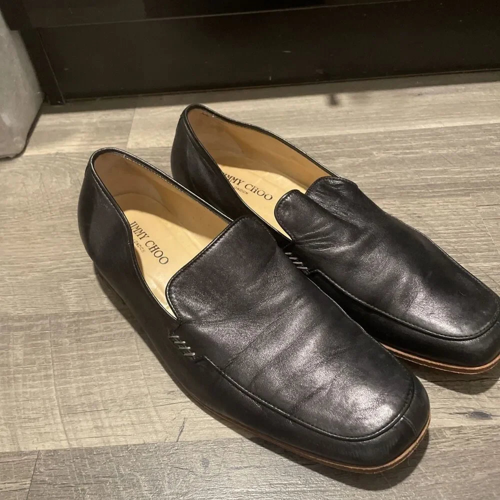 Jimmy Choo London Men’s Black Leather Slip On Loafers Size 42 US 9